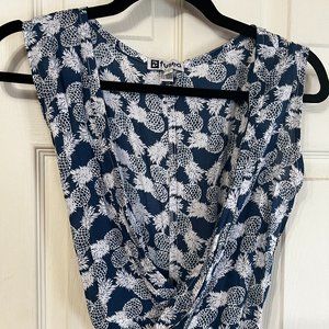 Navy Blue Pineapple Wrap Dress/Beach Coverup Fused Hawaii Honomu Style